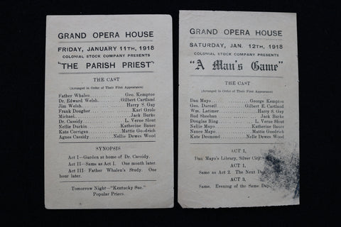 1919 JANUARY 11 & 12 GRAND OPERA HOUSE PROGRAMS - LOT OF 2 - K 1873