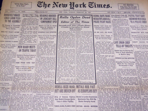 1937 FEBRUARY 23 NEW YORK TIMES - ROLLO OGDEN DEAD AT 81 - NT 2795