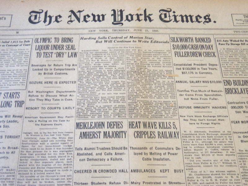 1923 JUNE 21 NEW YORK TIMES - SILKWOOD BANKED $10,000 CASH - NT 5759