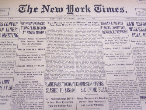 1930 JANUARY 11 NEW YORK TIMES - MARRA MISSING IN TEST FLIGHT - NT 4191