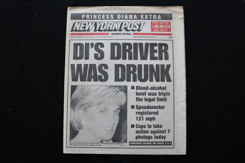 1997 SEP 2 NEW YORK POST NEWSPAPER -PROINCESS DIANA'S DRIVER WAS DRUNK - NP 8917