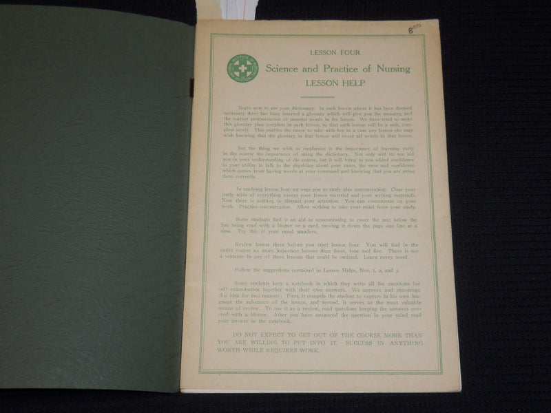 1924 ELEMENTARY NURSING LESSON 4 - SCIENCE & PRACTICE OF NURSING - K 557