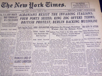 1939 APRIL 8 NEW YORK TIMES - ALBANIANS RESIST ITALIANS, MUSSOLINI - NT 1401