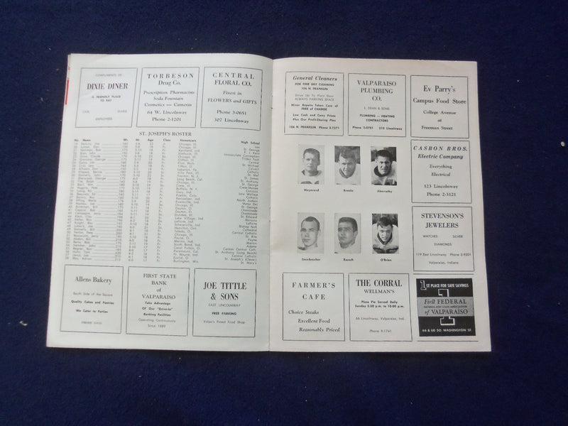 1954 OCTOBER 2 COLLEGE FOOTBALL PROGRAM - ST. JOSEPH'S VS. VALPARAISO - J 8445