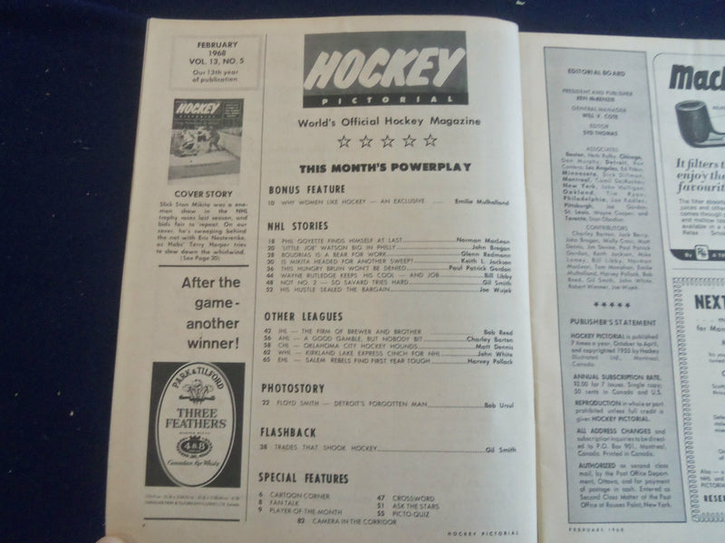 1968 FEBRUARY HOCKEY PICTORIAL MAGAZINE - STAN MIKIA COVER - ST 200S