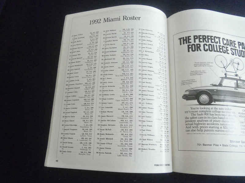 1992 OCT 10 FOOTBALL PROGRAM - PENN STATE UNIV VS MIAMI (OHIO) UNIV - SP 1215Q