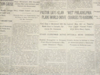 1922 NOVEMBER 27 NEW YORK TIMES - PASTOR SAYS KLAN PLANS WORLD DRIVE - NT 8434