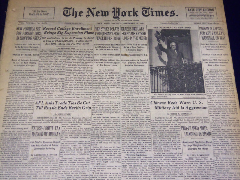 1948 NOVEMBER 22 NEW YORK TIMES - COLLEGE EXPANSION PLANS - NT 3601