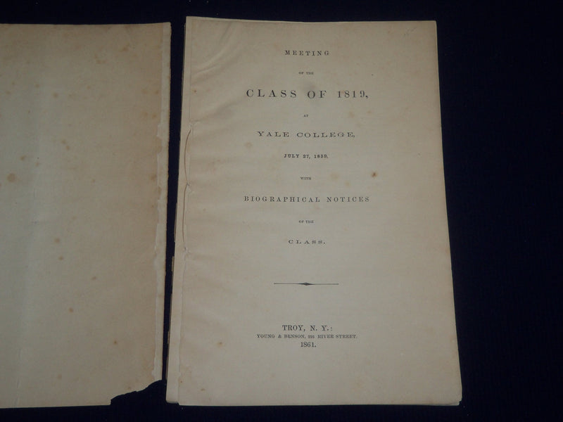 1861 YALE COLLEGE CLASS OF 1819 MEETING SOFTCOVER CATALOGUE - SP 2608