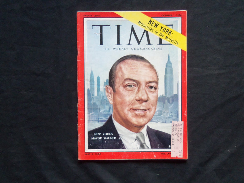 1956 OCTOBER 1 TIME MAGAZINE - NEW YORK'S MAYOR ROBERT F. WAGNER - T 1557