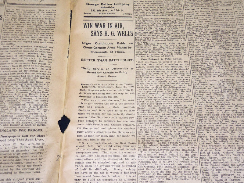 1915 JUNE 23 NEW YORK TIMES - LEMBERG SHELLED AS RUSSIANS GO - NT 7711