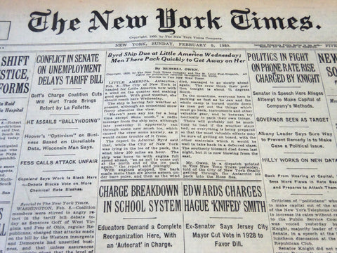 1930 FEBRUARY 9 NEW YORK TIMES - BYRD SHIP DUE AT LITTLE AMERICA WED - NT 5730