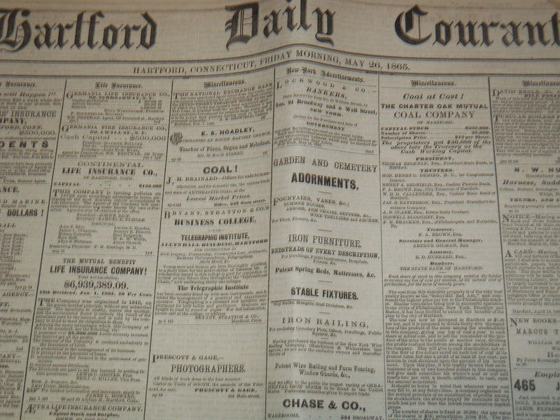 1865 MAY 26 HARTFORD DAILY COURANT NEWSPAPER - NEGRO SUFFRAGE - NP 4252G