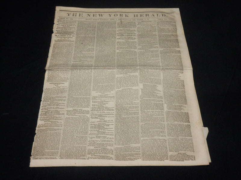 1854 APRIL 8 NEW YORK HERALD NEWSPAPER - GADSDEN TREATY - 33RD CONGRESS- NP 4892