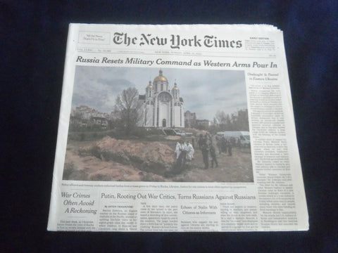 2022 APRIL 10 NEW YORK TIMES - RUSSIA RESETS MILITARY COMMAND, WEST ARMS POUR IN
