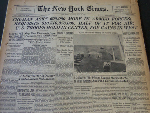 1950 JULY 25 NEW YORK TIMES - TRUMAN ASKS 600,000 MORE IN ARMED FORCES - NT 5960