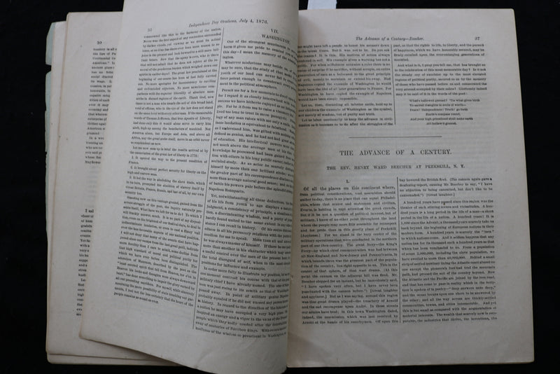 1876 JULY 4 NEW YORK TRIBUNE INDEPENDENCE DAY ORATIONS AND POEMS - K 2408