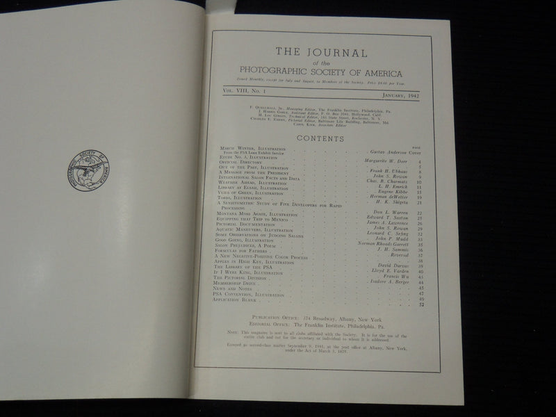 1942 THE JOURNAL OF THE PHOTOGRAPHIC SOCIETY OF AMERICA LOT OF 3 ISSUES - K 2624