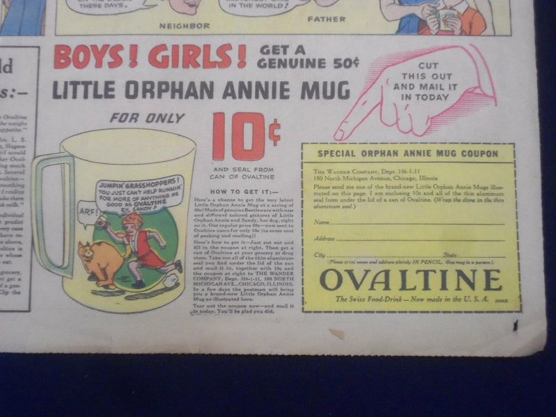 1933-1940 OVALTINE FULL PAGE COLOR COMICS ADS - LOT OF 7 - NP 5255