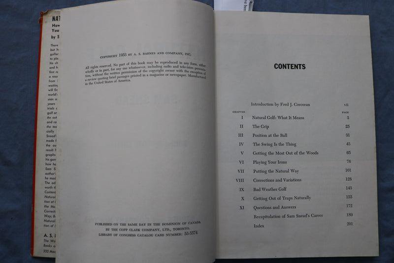 1953 SAM SNEAD'S NATURAL GOLF HARDCOVER BOOK BY - KD 9371