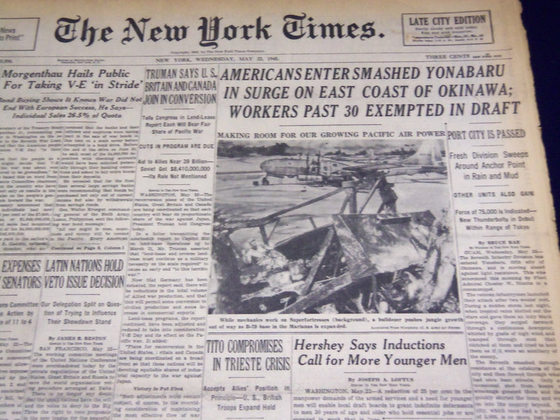 1945 MAY 23 NEW YORK TIMES - AMERICANS ENTER SMASHED YONA BARU - NT 659