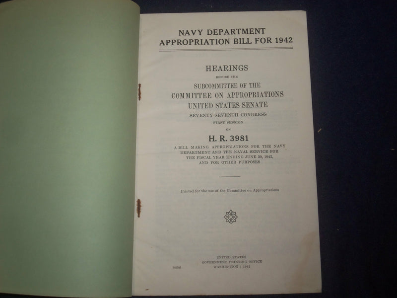 1942 NAVY DEPARTMENT APPROPRIATION BILL FOR 1942 - J 6459