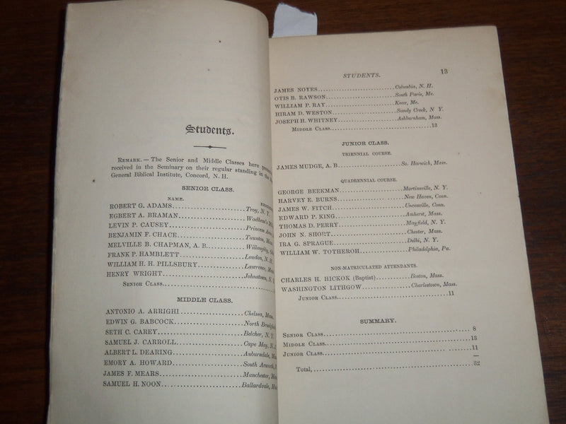 1868 BOSTON THEOLOGICAL SEMINARY REPORT - RIVERSIDE PRESS - K 1171