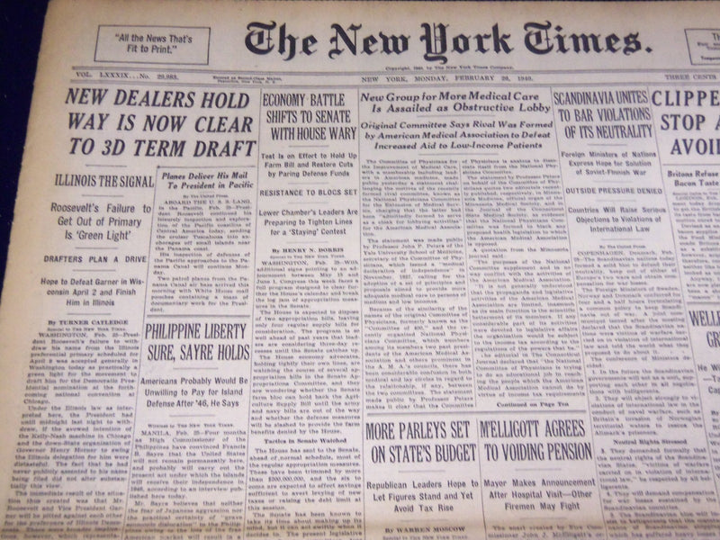 1940 FEBRUARY 26 NEW YORK TIMES - NEW DEALERS 3D TERM CLEAR - NT 2941