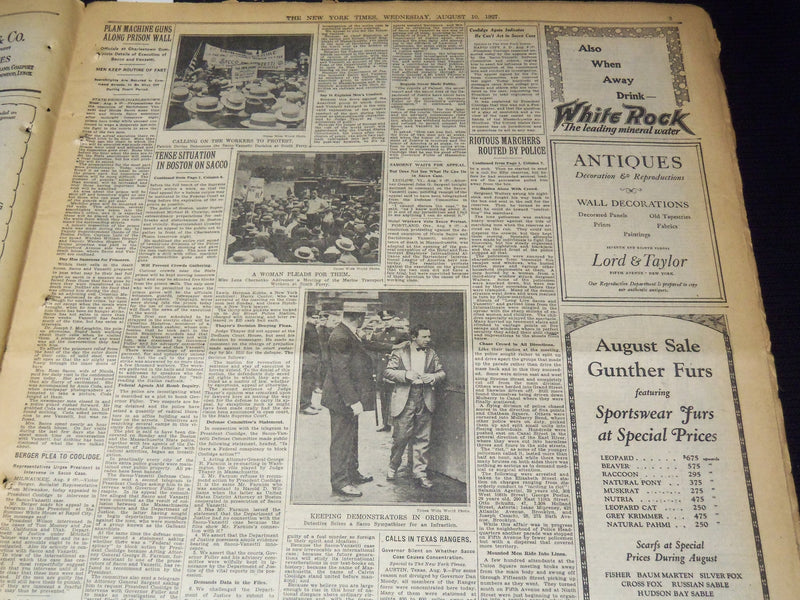 1927 AUG 10 NEW YORK TIMES - JUDGE REJECTS SACCO PLEA -FULLER CONSIDERS- NT 9560