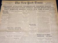 1918 JANUARY 22 NEW YORK TIMES NEWSPAPER - PRESIDENT INDORSES BAKER - NT 7940