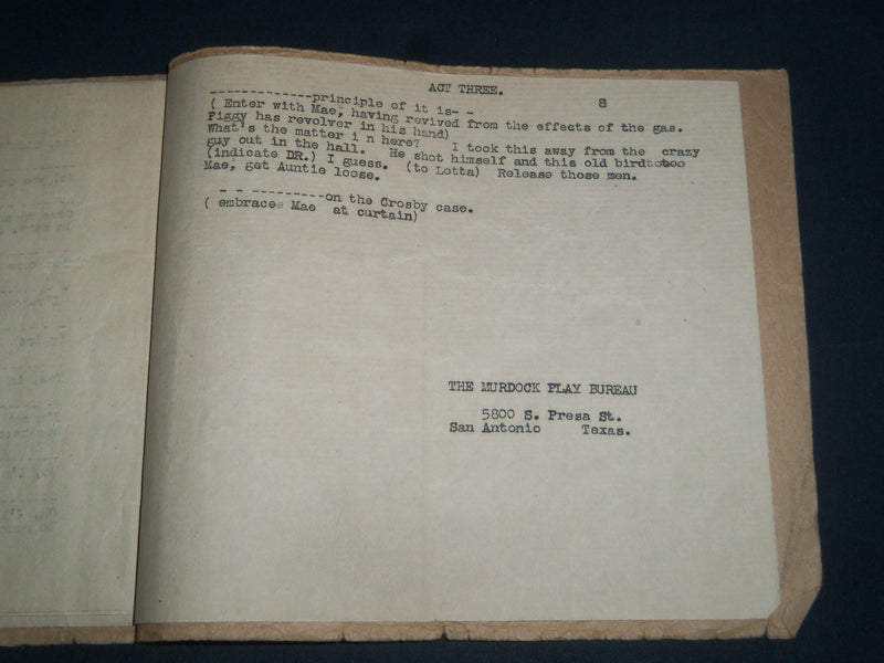 1930'S THE SPIDER'S WEB - COATES HOUSE KANSAS CITY ORIGINAL SCRIPT LOT - O 1987A