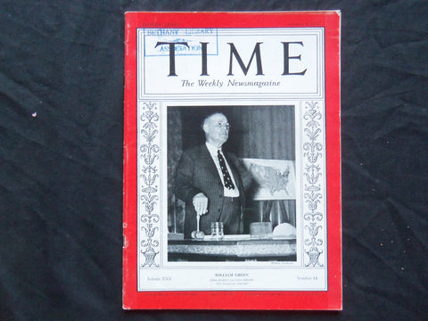 1937 OCTOBER 4 TIME MAGAZINE - WILLIAM GREEN - T 582