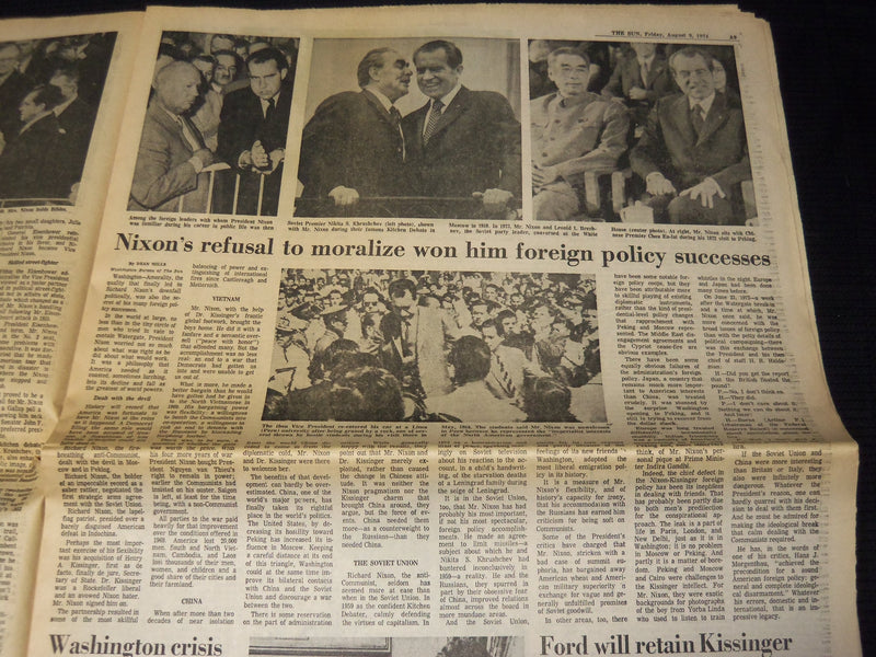 1974 AUGUST 9 THE SUN FINAL NEWSPAPER - NIXON RESIGNS -FORD PRESIDENT - NP 1847Q