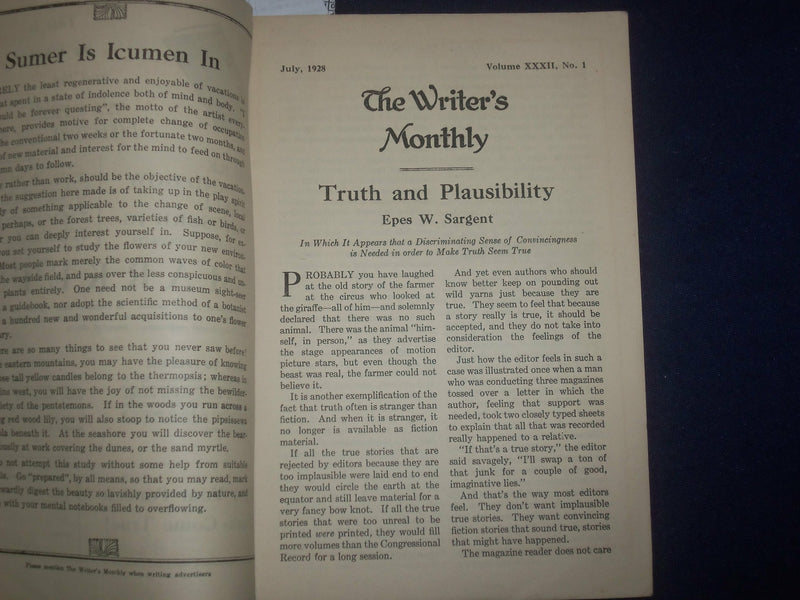 1928 JULY THE WRITER'S MONTHLY MAGAZINE - J 6426