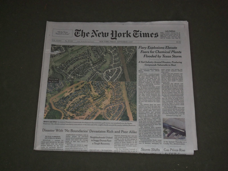 2017 SEPTEMBER 1 NEW YORK TIMES - FIERY EXPLOSIONS EVEVATE FEARS FROM TEXAS STOR