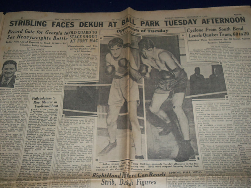 1930 NOVEMBER 9 ATLANTA JOURNAL NEWSPAPER - GEORGIA WINS BY KICK 7-6 - NP 972E