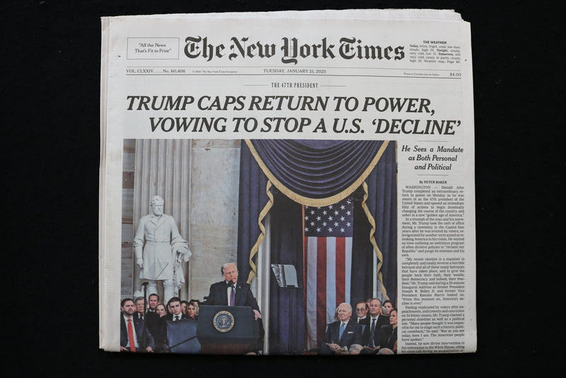 2025 JAN 21 NEW YORK TIMES - TRUMP CAPS RETURN TO POWER, VOWING TO STOP DECLINE