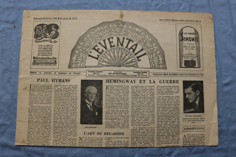 1945 FEB 25 L'EVENTAIL NEWSPAPER - HEMINGWAY ET LA GUERRE - FRENCH - NP 9205