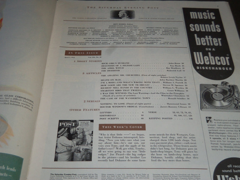 1952 APRIL 5 THE SATURDAY EVENING POST MAGAZINE - ILLUSTRATED COVER - SP 1910