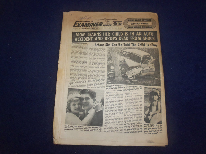 1966 JAN 4 NATIONAL EXAMINER NEWSPAPER -OLD WOMAN NABS GANG OF RAPISTS - NP 6908