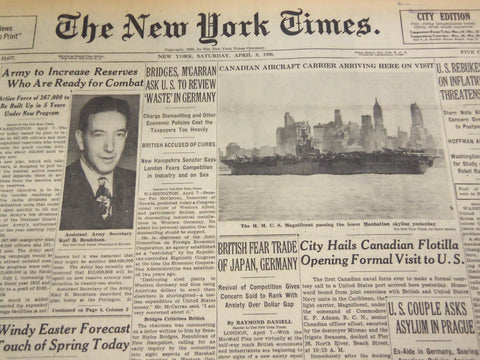 1950 APRIL 8 NEW YORK TIMES - CITY HAILS CANADIAN FLOTILLA - NT 4628