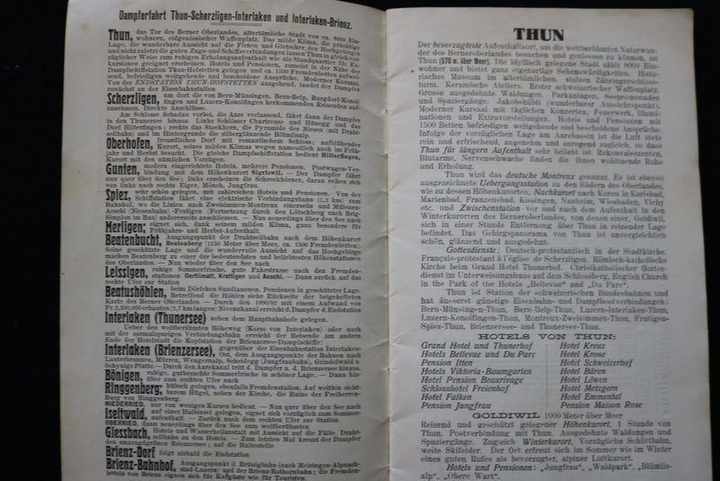 1910 BERNER OBERLAND TRAVEL GUIDE - FOLD-OUT - GERMAN TEXT - K 2217