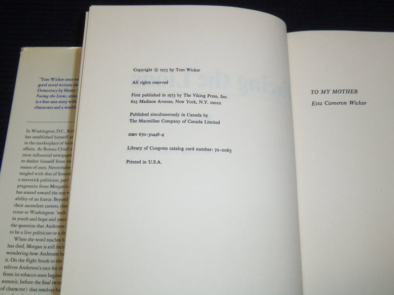 1973 FACING THE LIONS HARDCOVER BOOK BY TOM WICKER - KD 7684