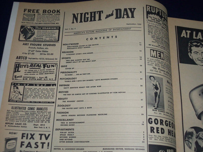 1955 SEPTEMBER NIGHT AND DAY MAGAZINE - ANITA EKBERG & ELAINE DEMING - J 1521