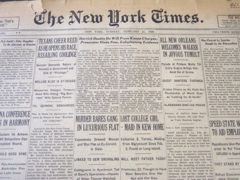 1928 FEBRUARY 21 NEW YORK TIMES - NEW ORLEANS WELCOMES WALKER - NT 6465