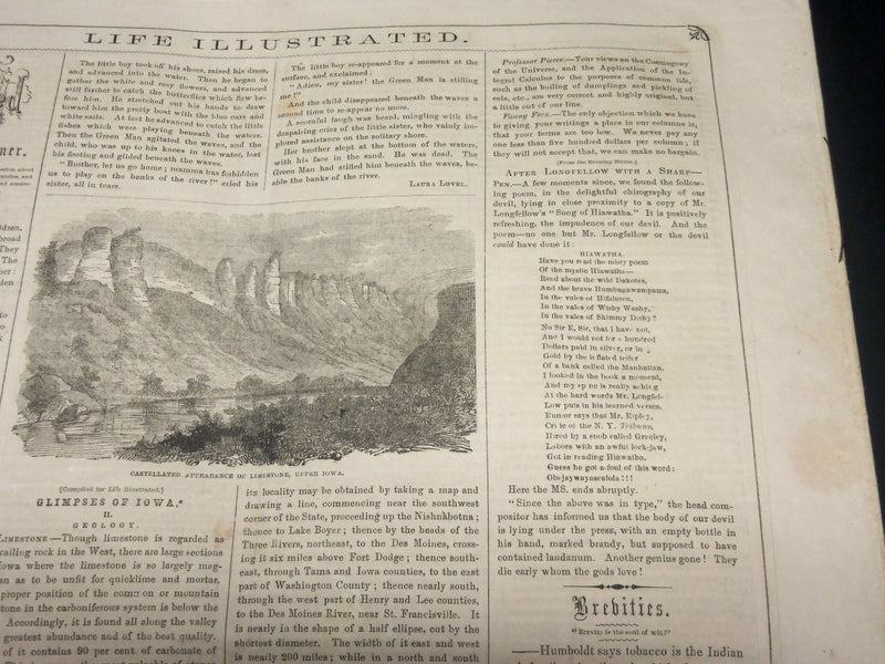 1855 NOVEMBER 24 LIFE ILLUSTRATED NEWSPAPER - HIAWATHA LONGFELLOW - NP 4782