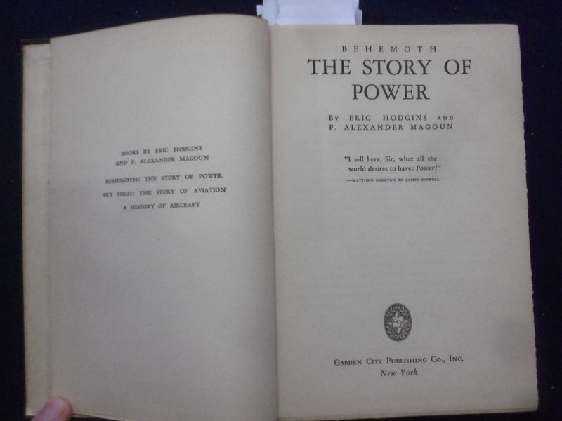 1938 BEHEMOTH - THE STORY OF POWER HARDCOVER BOOK BY ERIC HODGINS - KD 8292