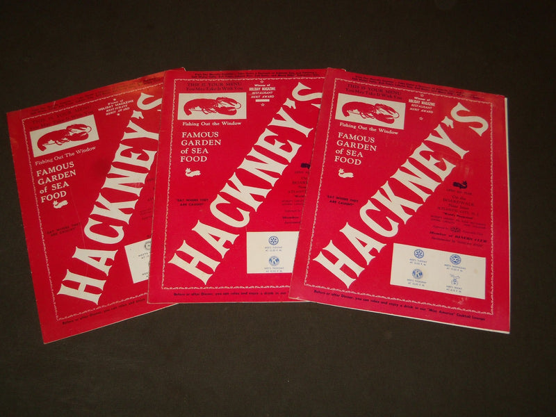 1956-1957 HACKNEY'S RESTAURANT MENUS LOCATED IN ATLANTIC CITY NEW JERSEY- O 2282