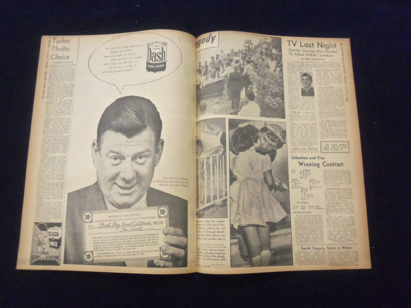 1958 JULY 11 BOSTON DAILY RECORD NEWSPAPER-GOLDFINE DARES THREAT OF JAIL-NP 6353