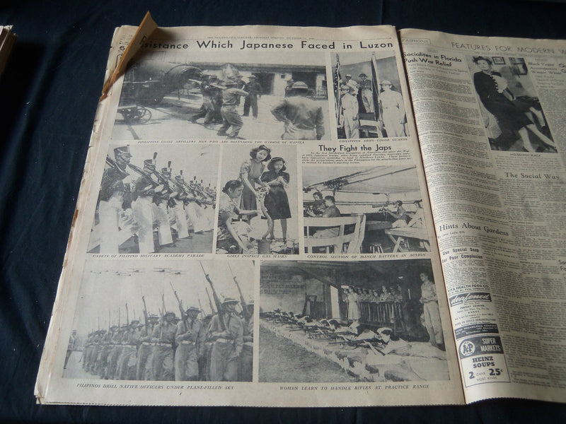 1941 DECEMBER 11 PHILADELPHIA INQUIRER NEWSPAPER - U. S. BASES AFIRE - NT 7243